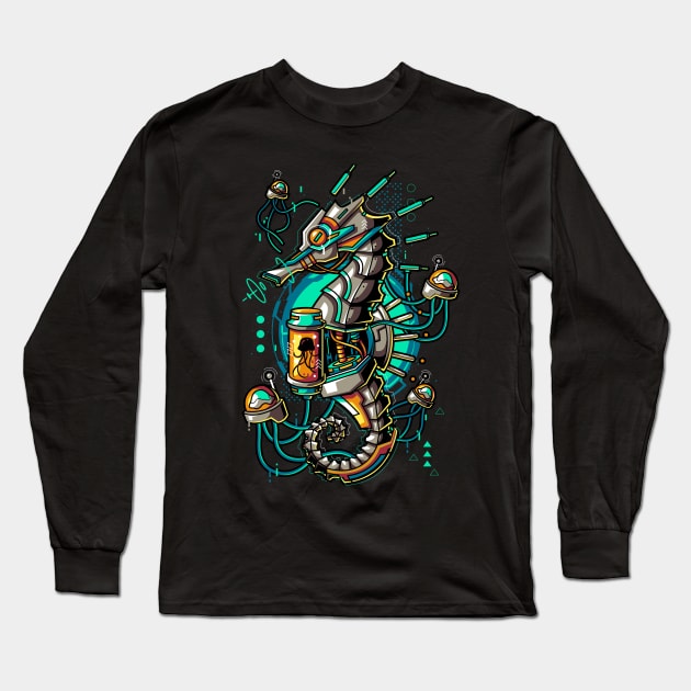 Machine Seahorse Long Sleeve T-Shirt by anggatantama